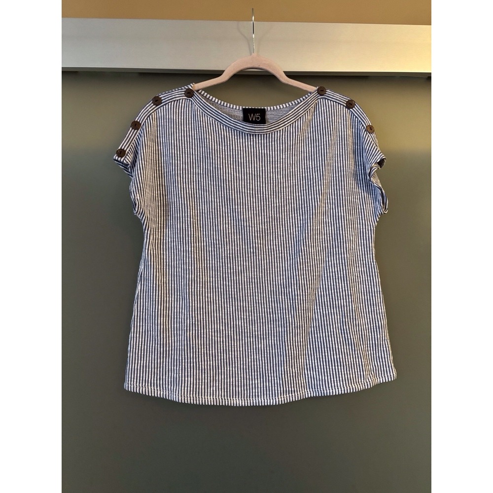 W5‎ Sleeveless Lightweight Shirt Women's Size Medium Striped Button Trim